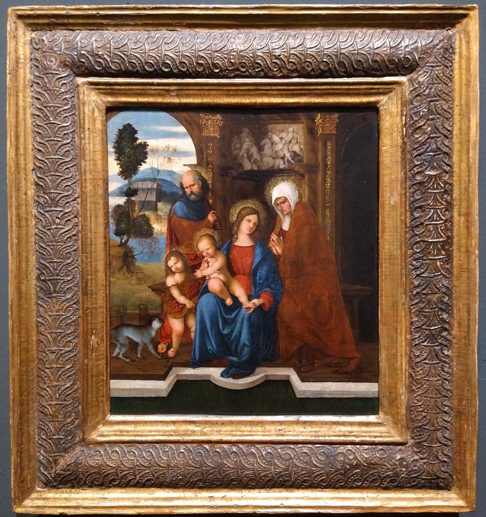 Ludovico Mazzolino, Sacra Famiglia con i santi Giovannino ed Elisabetta (1511; tavola, 32,5 x 28 cm; La Spezia, Museo Civico Amedeo Lia)
