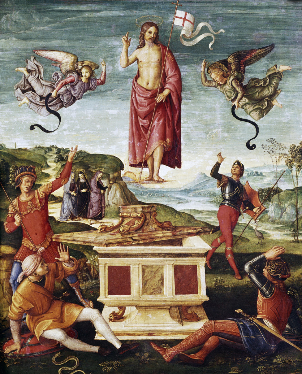 Raffaello (attribuito), Resurrezione (1501-1502; olio su tavola, 52 x 44 cm; San Paolo del Brasile, Museu de Arte de São Paulo) Raffaello (attribuito), Resurrezione (1501-1502; olio su tavola, 52 x 44 cm; San Paolo del Brasile, Museu de Arte de São Paulo)