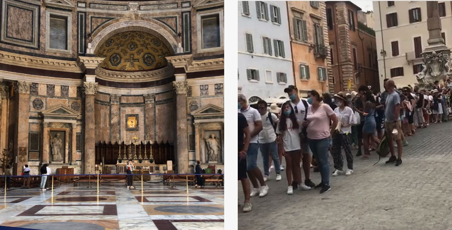 14 agosto, interno del Pantheon e coda per i controlli
 14 agosto, interno del Pantheon e coda per i controlli