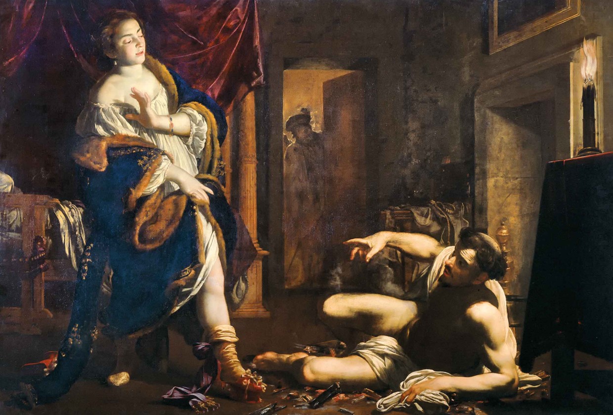 Simon Vouet, Tentazione di san Francesco (1624; olio su tela, 185 x 252 cm; Roma, San Lorenzo in Lucina)
