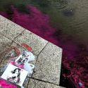 Milano, street artist tinge di rosa le acque della Darsena per l'8 marzo