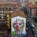 Milano, Orticanoodles reinterpreta il ritratto dell'étoile Aida Accolla in un grande murale 