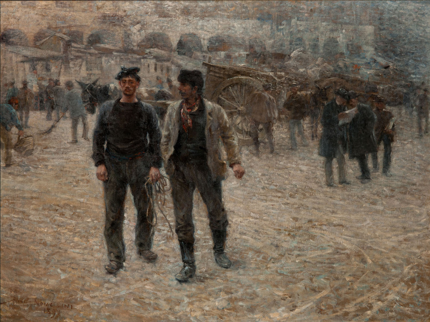 Plinio Nomellini, Piazza Caricamento (1891; olio su tela, 122 x 160 cm; Tortona, Museo Il Divisionismo)
