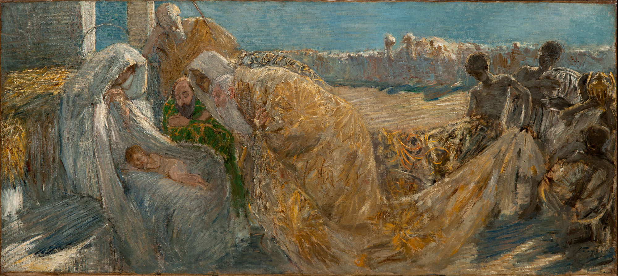 Gaetano Previati, Adorazione dei Magi (1892; olio su tela, 58,5 x 131 cm; Tortona, Museo Il Divisionismo)
