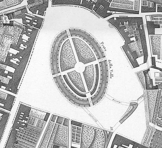 La pianta di Prato della Valle in una stampa di fine Settecento
