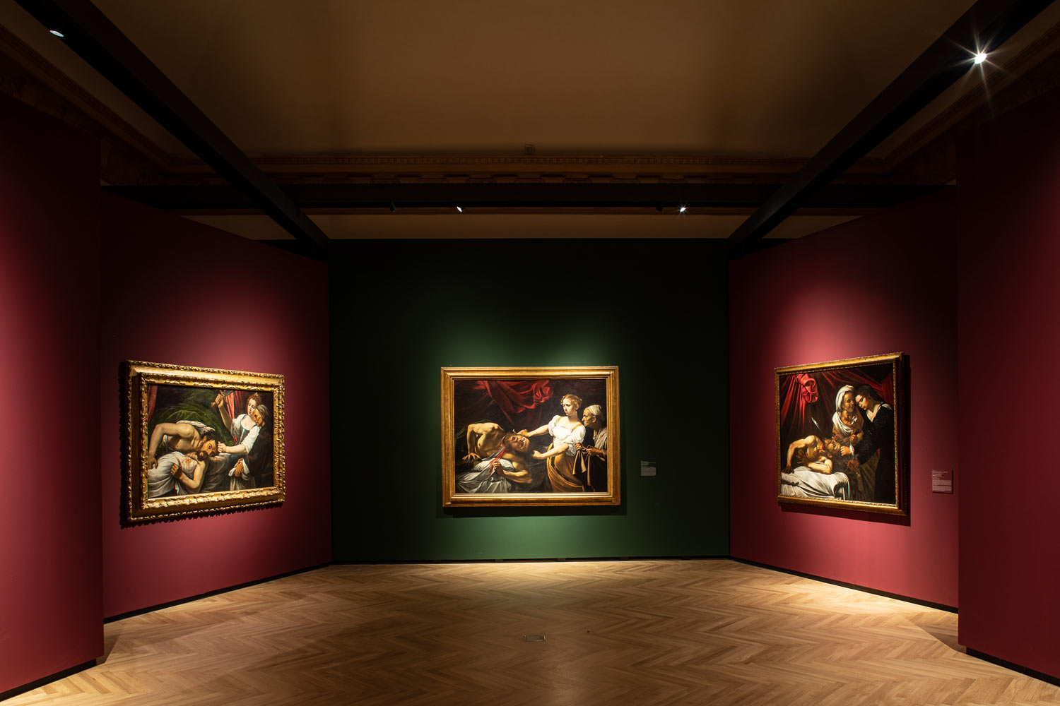 Sala della mostra Caravaggio e Artemisia. La sfida di Giuditta. Foto di Alberto Novelli
 Sala della mostra Caravaggio e Artemisia. La sfida di Giuditta. Foto di Alberto Novelli
