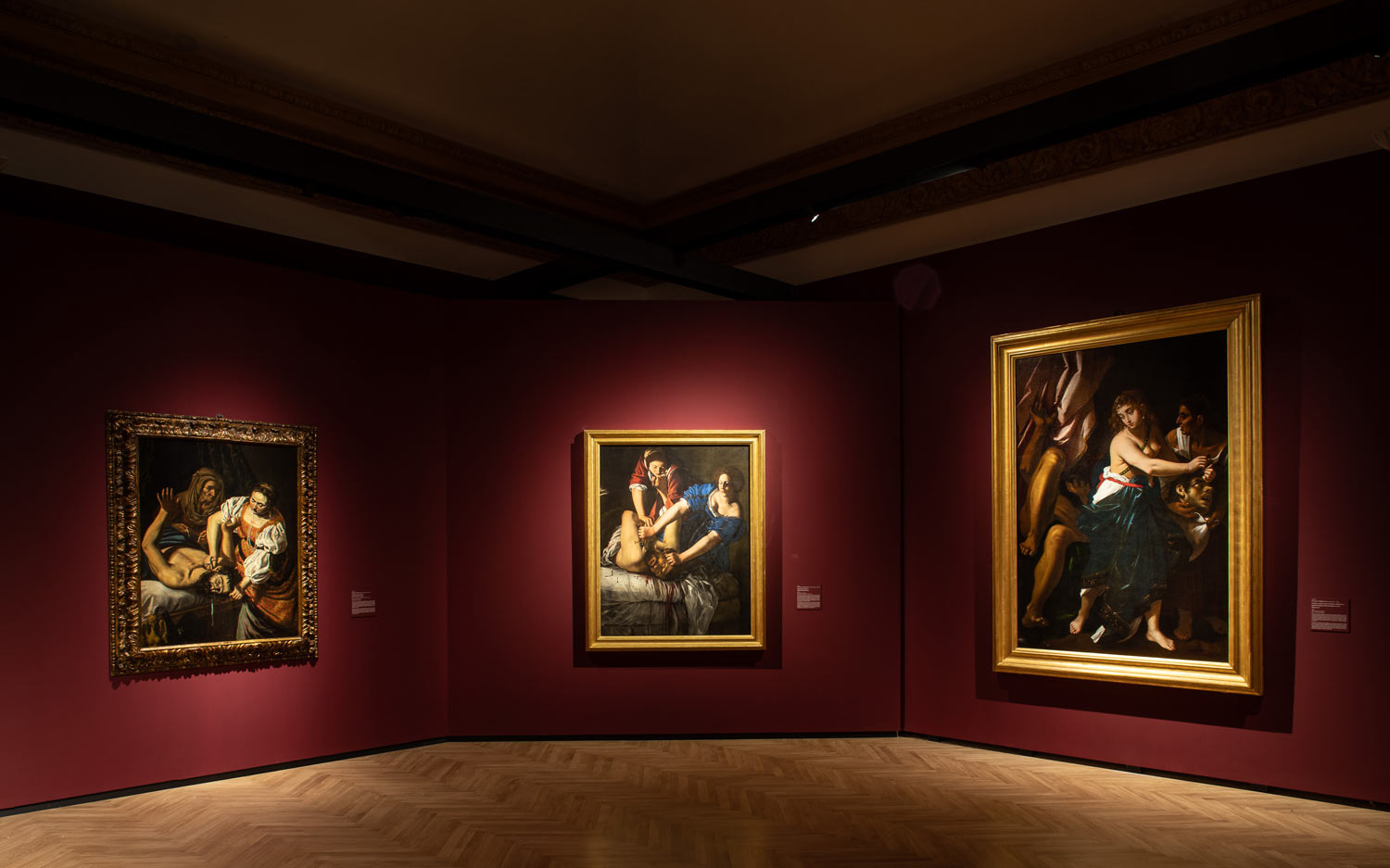 Sala della mostra Caravaggio e Artemisia. La sfida di Giuditta. Foto di Alberto Novelli
 Sala della mostra Caravaggio e Artemisia. La sfida di Giuditta. Foto di Alberto Novelli