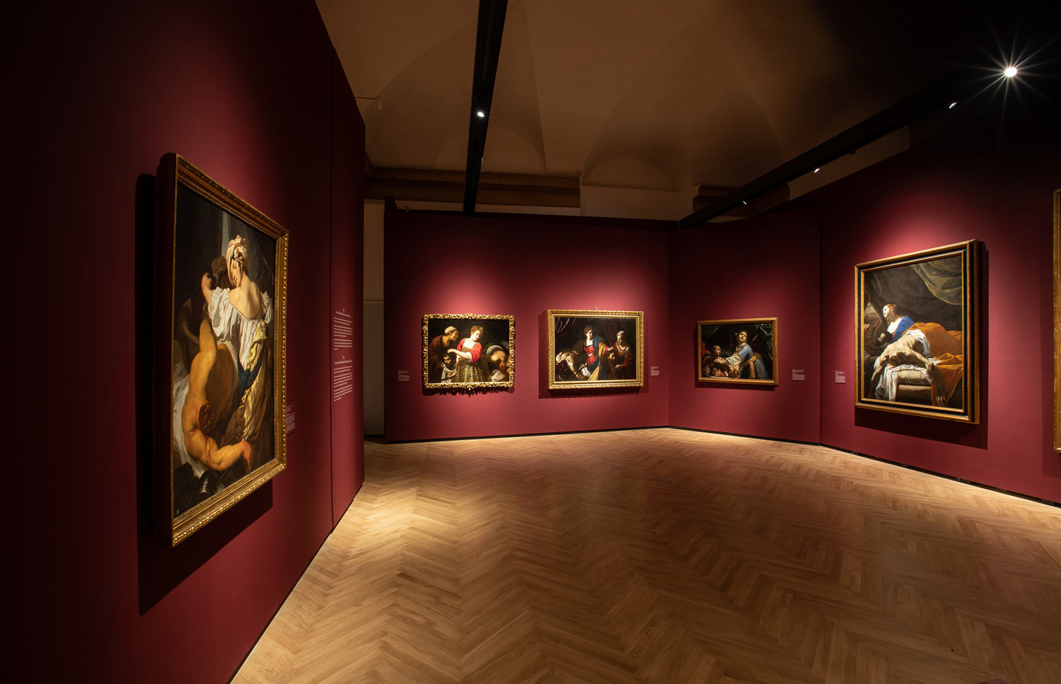 Sala della mostra Caravaggio e Artemisia. La sfida di Giuditta. Foto di Alberto Novelli
 Sala della mostra Caravaggio e Artemisia. La sfida di Giuditta. Foto di Alberto Novelli