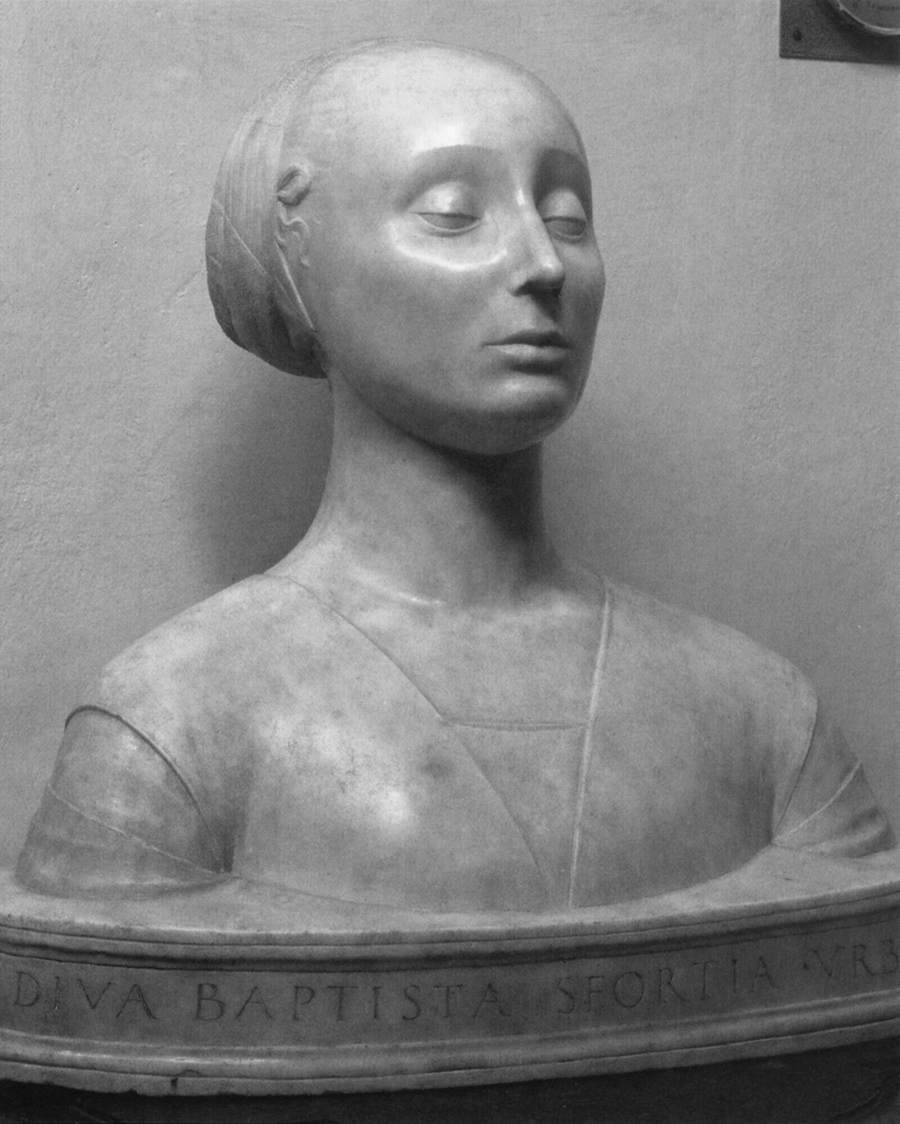 Francesco Laurana, Ritratto di Battista Sforza (1474 circa; marmo, altezza 51 cm; Firenze, Museo Nazonale del Bargello)
