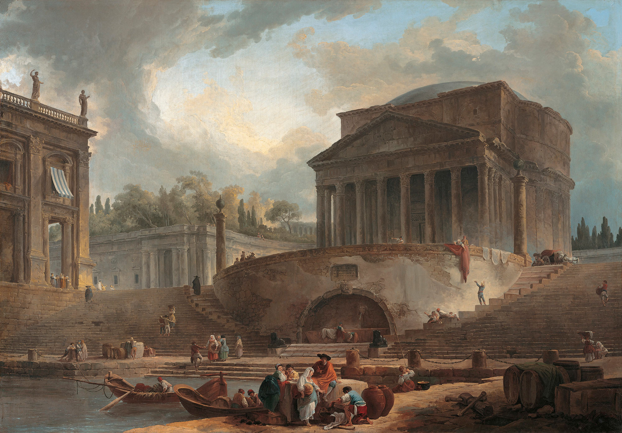 Hubert Robert, Capriccio con il Pantheon davanti al parco di Ripetta (1761; olio su tela, 102 x 146 cm; Vaduz, Liechtenstein The Princely Collection)
