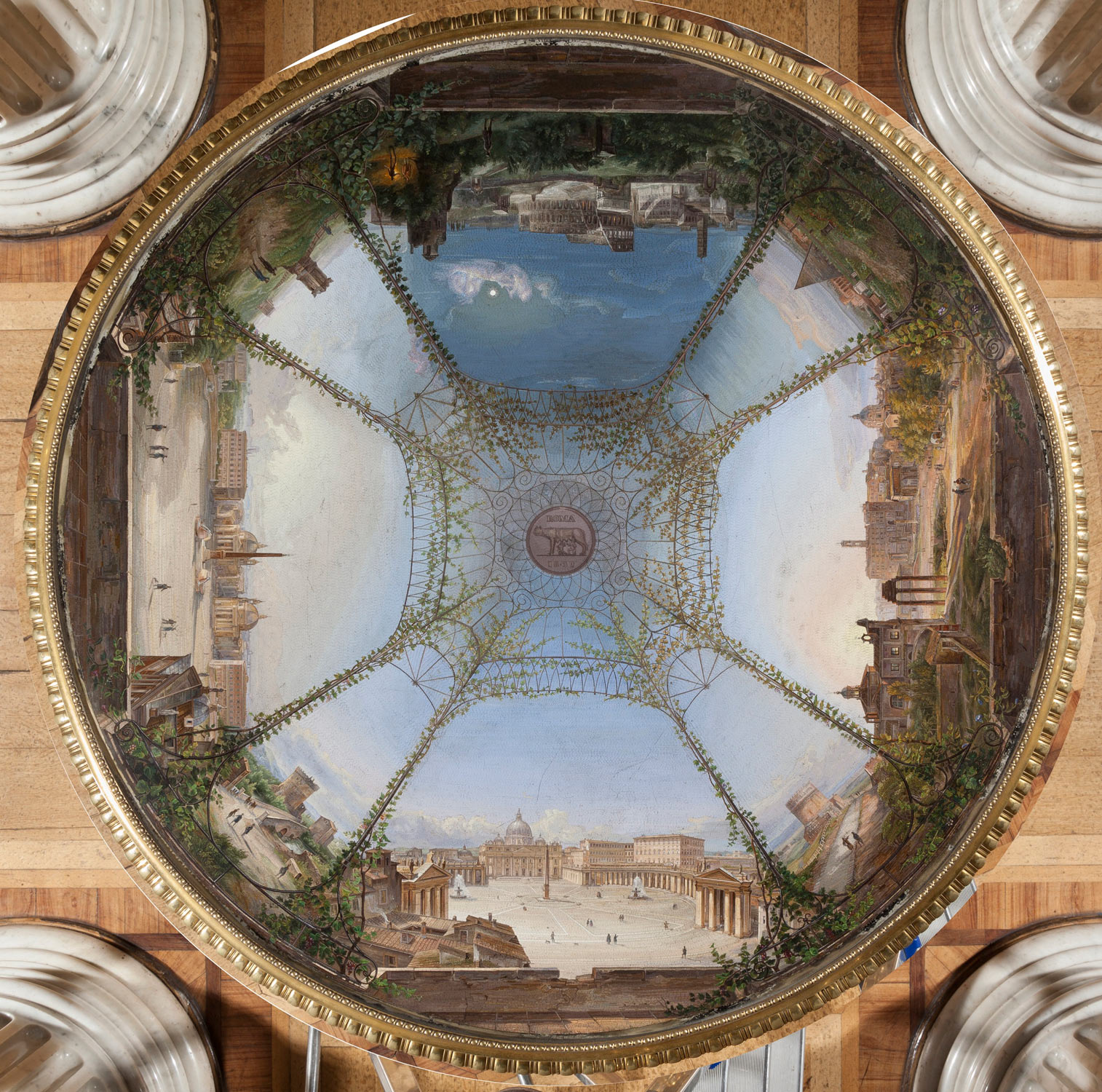 Michelangelo Barberi, Giornate romane (1839; smalto su bronzo, mosaico romano, rilievo dorato e metallo fuso, altezza 79 cm, diametro 103 cm; San Pietroburgo, Ermitage)
