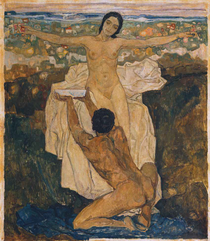 Karl Borschke, Alla fonte della vita (1918 circa; olio su tela, 126 × 109,2 cm; Vienna, Belvedere, inv. 6146)
