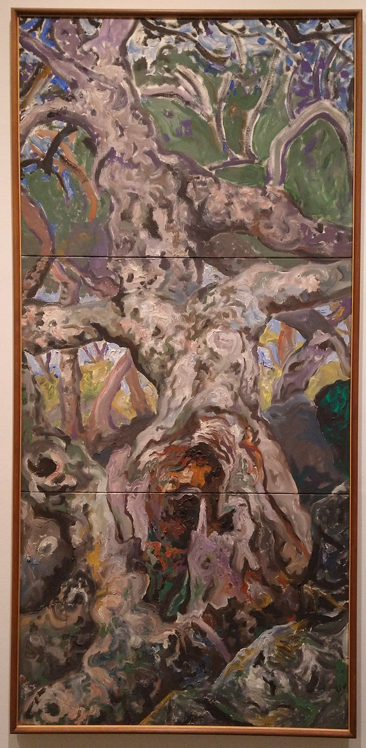 Carlo Levi, Il carrubo crocifisso (1969; acrilico su tela, 218 x 100 cm; Roma, Fondazione Carlo Levi)
