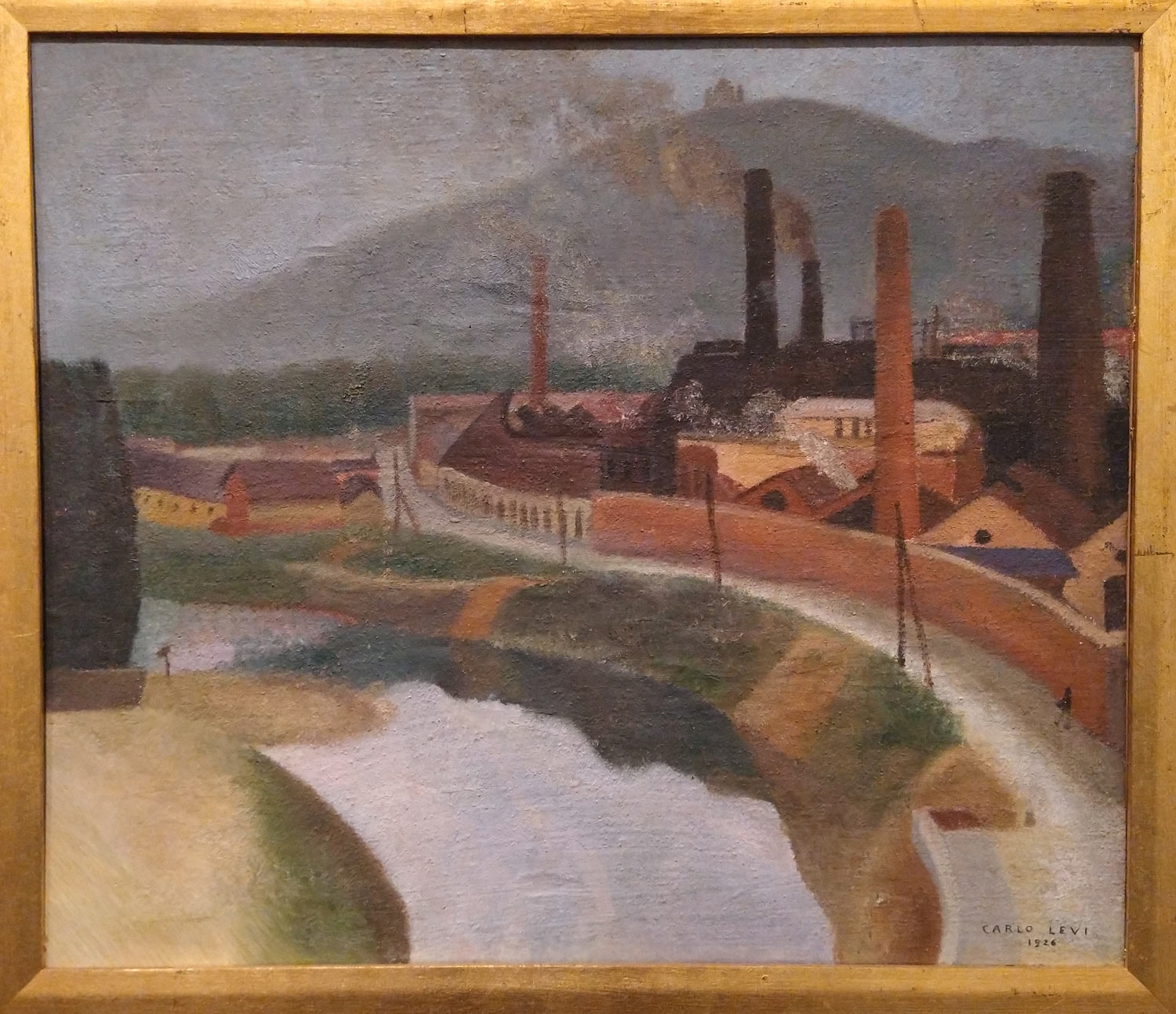 Carlo Levi, Le officine del gas (1926; olio su cartone incollato su compensato, 40 x 47 cm; Roma, Fondazione Carlo Levi)
