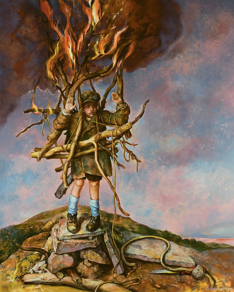 Samuel Bak, Icon of Loss, Burning (2008; olio su tela, 122 x 152 cm)
