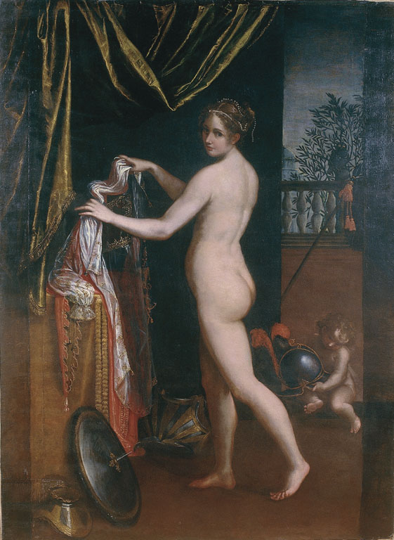 Lavinia Fontana, Minerva in atto di abbigliarsi (1613; olio su tela, 258 x 190 cm; Roma, Galleria Borghese)
 Lavinia Fontana, Minerva in atto di abbigliarsi (1613; olio su tela, 258 x 190 cm; Roma, Galleria Borghese)