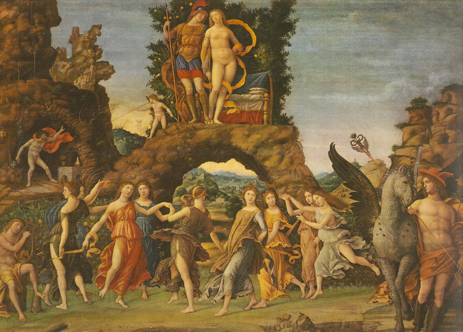 Andrea Mantegna, Il Parnaso (1497; tempera su tela, 159 x 192 cm; Parigi, Louvre)
