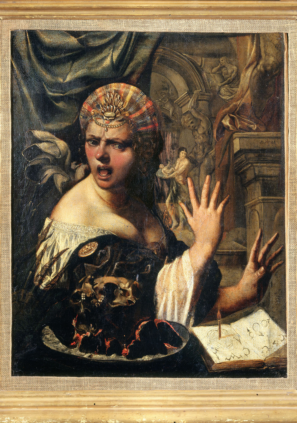 Angelo Caroselli, La negromante (1626-1636 circa; olio su tela, 44 x 35 cm; Ancona, Pinacoteca Civica Francesco Podesti)
 Angelo Caroselli, La negromante (1626-1636 circa; olio su tela, 44 x 35 cm; Ancona, Pinacoteca Civica Francesco Podesti)