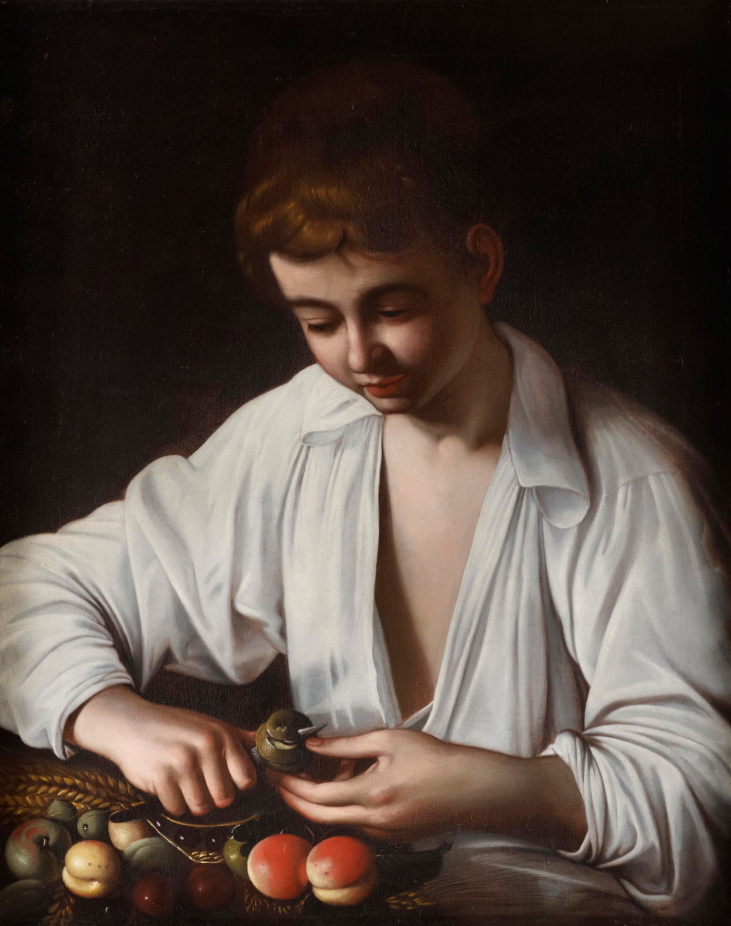 Caravaggio, Ragazzo che monda un frutto o Mondafrutto (fine del XVI secolo; olio su tela, 64,2 x 51,4 cm; Collezione privata)
 Caravaggio, Ragazzo che monda un frutto o Mondafrutto (fine del XVI secolo; olio su tela, 64,2 x 51,4 cm; Collezione privata)
