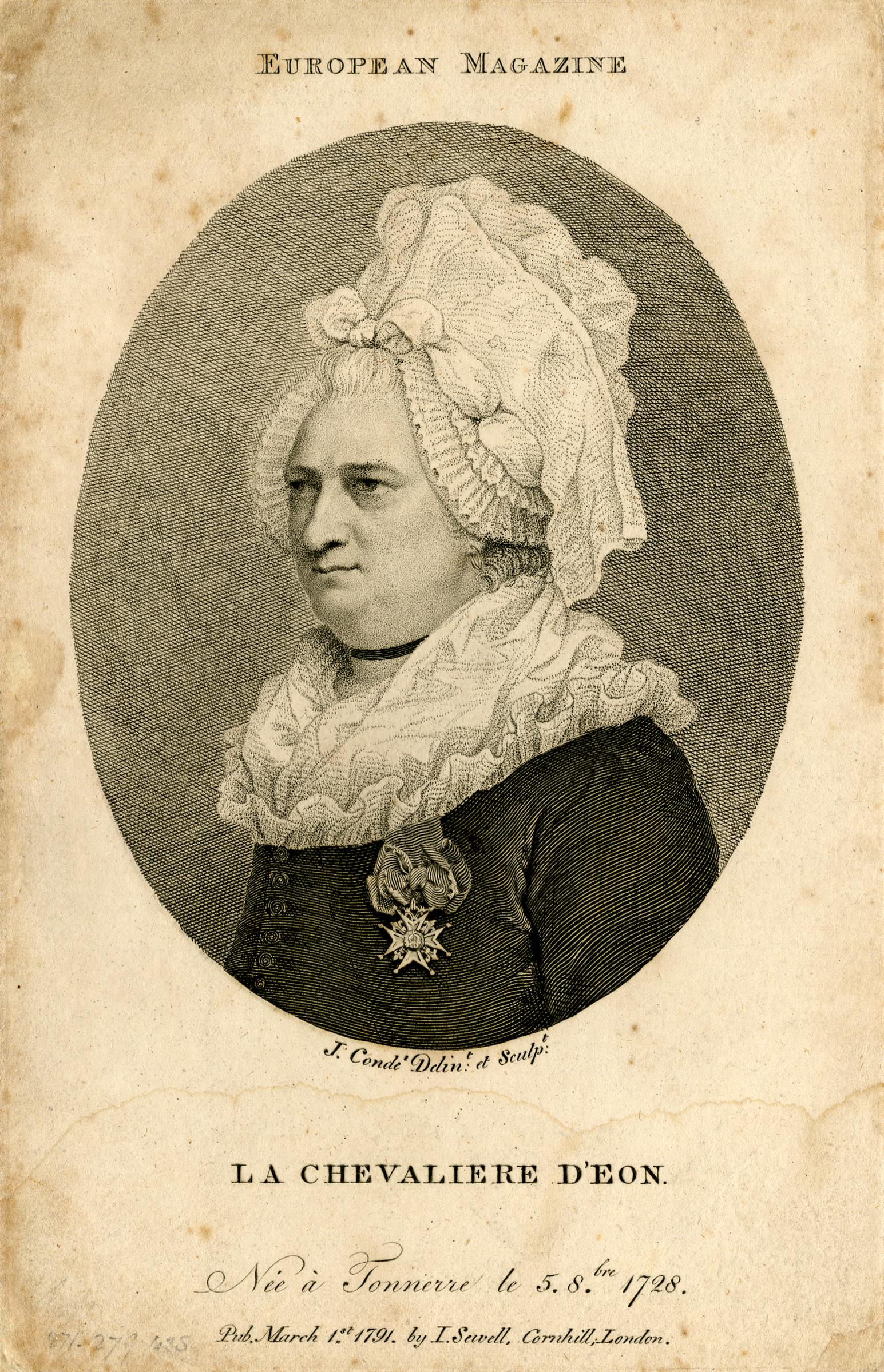 John Condé, La Chevalière d'Éon (1791; incisione, 203 x 130 mm; Londra, British Museum)
 John Condé, La Chevalière d'Éon (1791; incisione, 203 x 130 mm; Londra, British Museum)