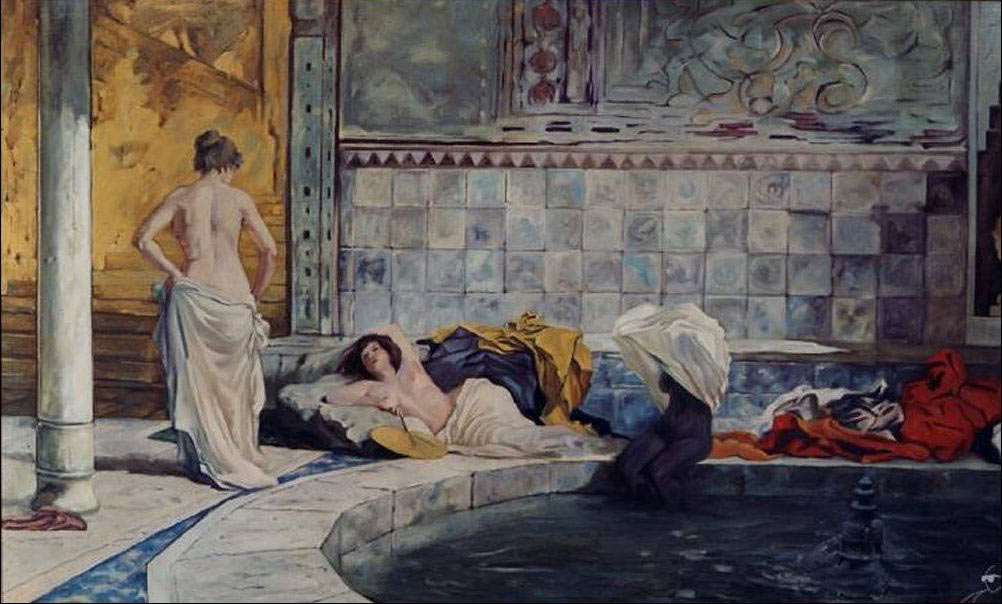 Domenico Morelli, Bagno turco (1876- 1878, olio su tela, 32 x 52 cm; Collezione privata)
