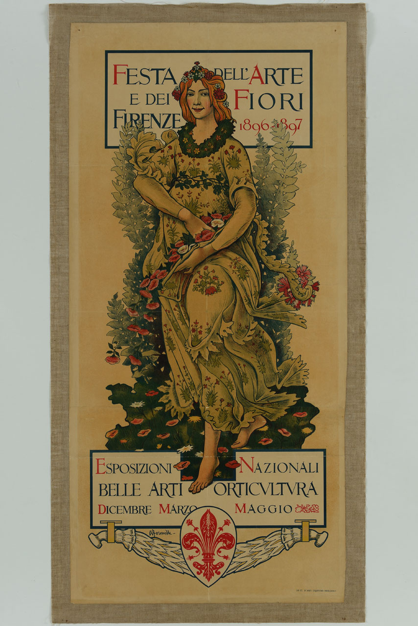 Attilio Formilli, Manifesto per Festa dell'Arte e dei Fiori (Firenze 1896-1897; litografia a colori, 142 x 68,5 cm; Milano, Civica Raccolta delle Stampe “Achille Bertarelli”, Castello Sforzesco)
