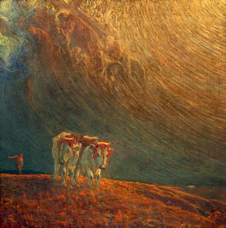 Galileo Chini, Il giogo (1907; olio su tela, 124 x 124 cm; Venezia, Fondazione Musei Civici di Venezia, Galleria Internazionale d’Arte Moderna di Ca' Pesaro)
