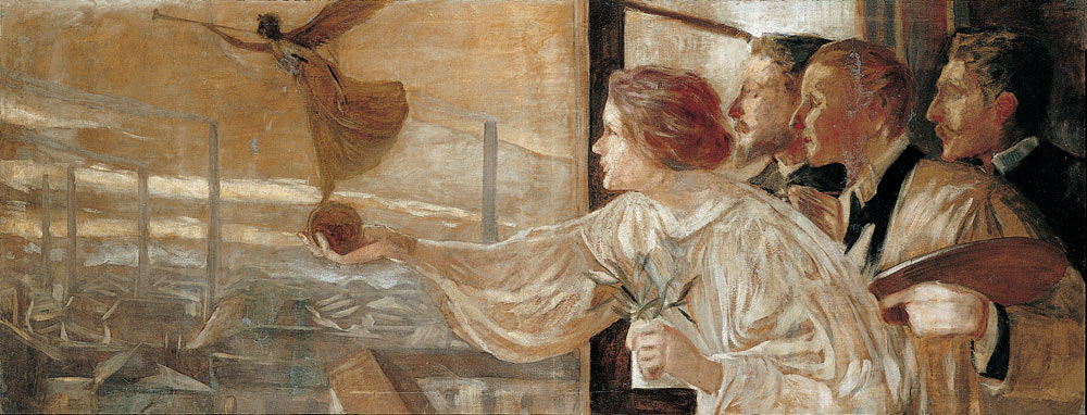 Galileo Chini, La fabbrica (1901; olio su tela, 67 x 171 cm; Genova, Wolfsoniana Palazzo Ducale Fondazione per la Cultura)
