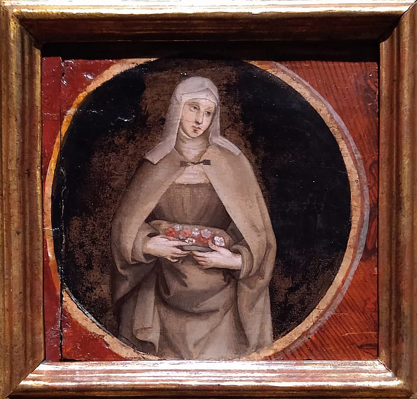 Collaboratore di Raffaello, Santa Elisabetta d'Ungheria (1505 circa; olio su tavola, 18,3 x 18,1 cm; Milano, Museo Poldi Pezzoli, legato Federico Zeri 1998, inv. 4706)
