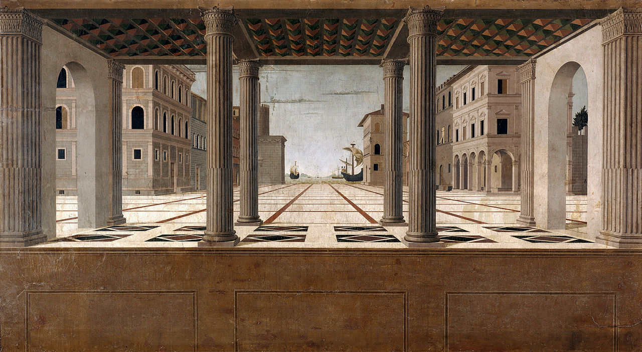 Pittore ignoto (Francesco di Giorgio Martini?), CittÃ  ideale (1495 circa; olio su tavola, 131 x 233 cm; Berlino, GemÃ¤ldegalerie)
