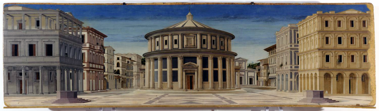 Pittore dellÂ’Italia centrale (giÃ  attribuita a Luciano Laurana), CittÃ  Ideale (1480-1490?; olio su tavola, 67,7 x 239,4 cm; Urbino, Galleria Nazionale delle Marche)
