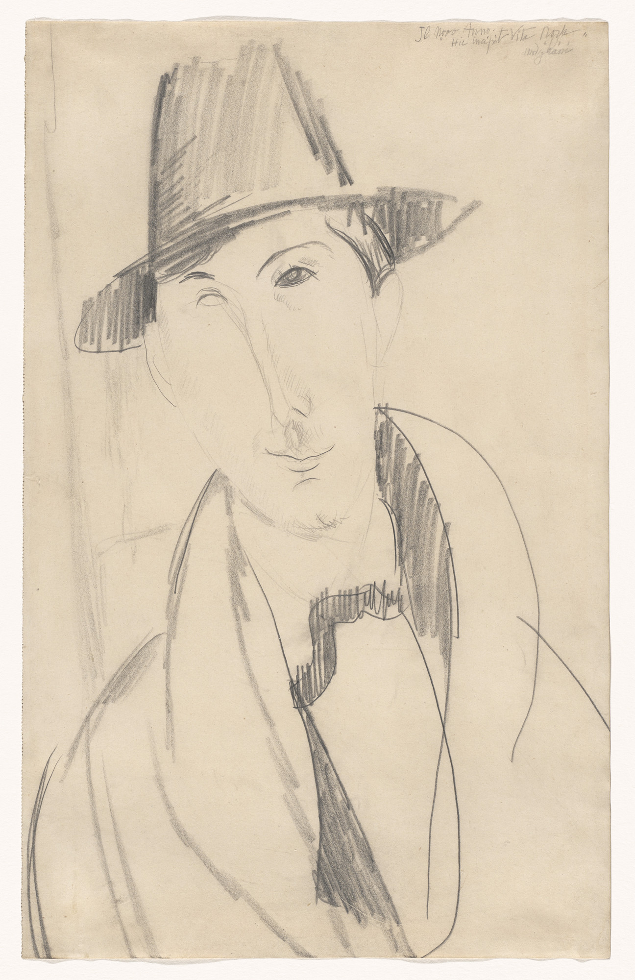 Amedeo Modigliani, Ritratto di Mario (1920; penna su carta, 48,9 x 30,5 cm; New York, MoMA, dono di Abby Aldrich Rockefeller)
