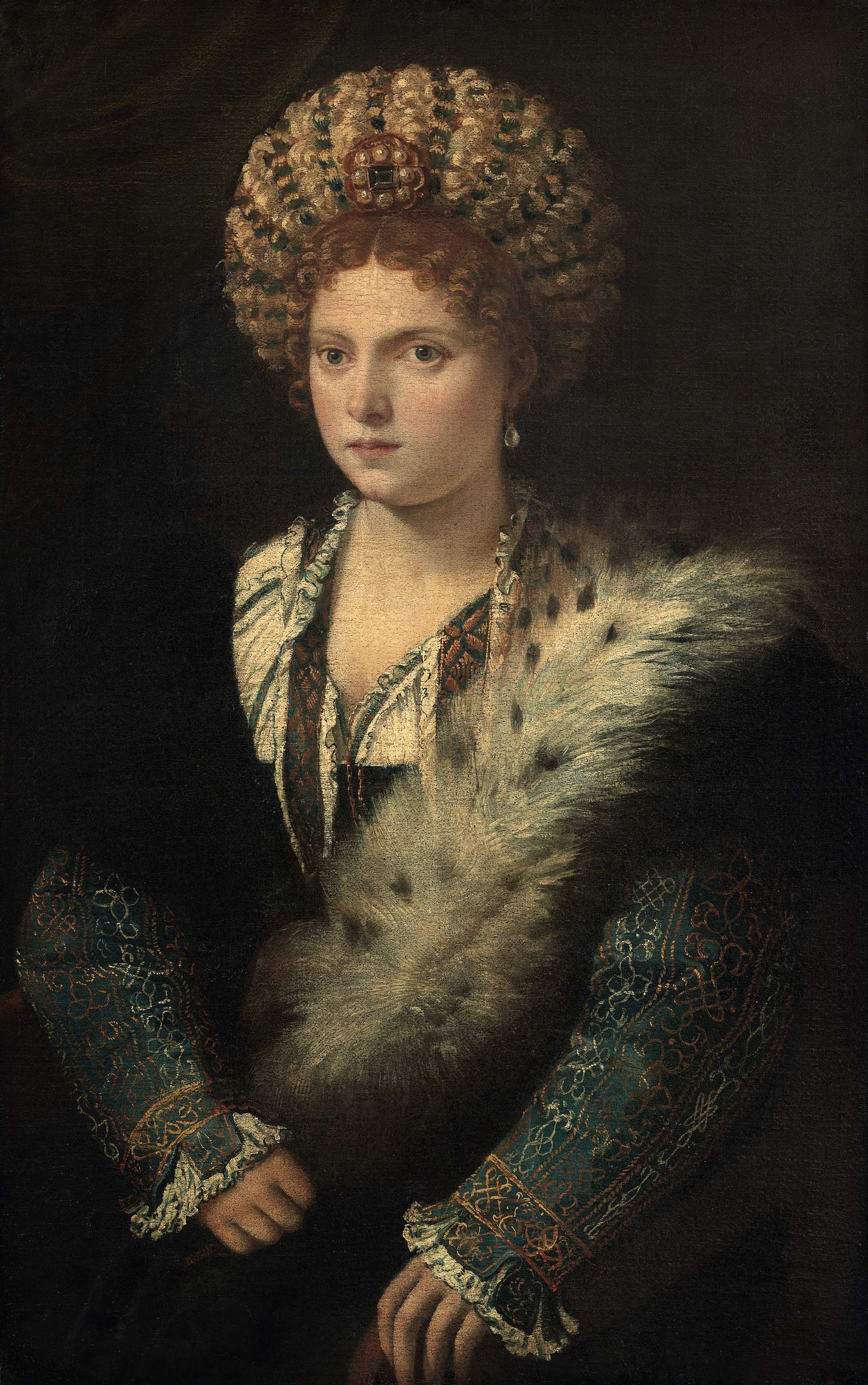 Tiziano, Isabella d'Este in nero (1534-1536 circa; olio su tela, 102,4 x 64,7 cm; Vienna, Kunsthistorisches Museum)
