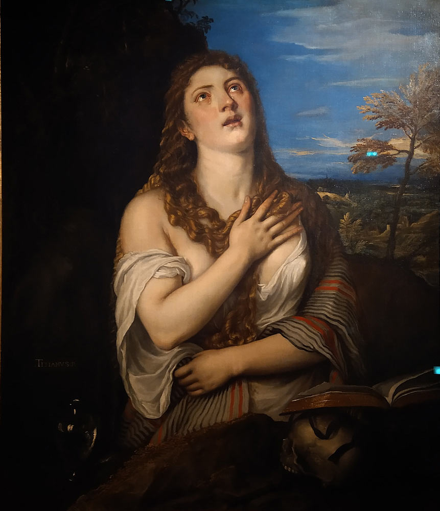 Tiziano, Maddalena penitente (1565 circa; olio su tela, 114 x 99 cm; Stoccarda, Staatsgalerie Stuttgart)
