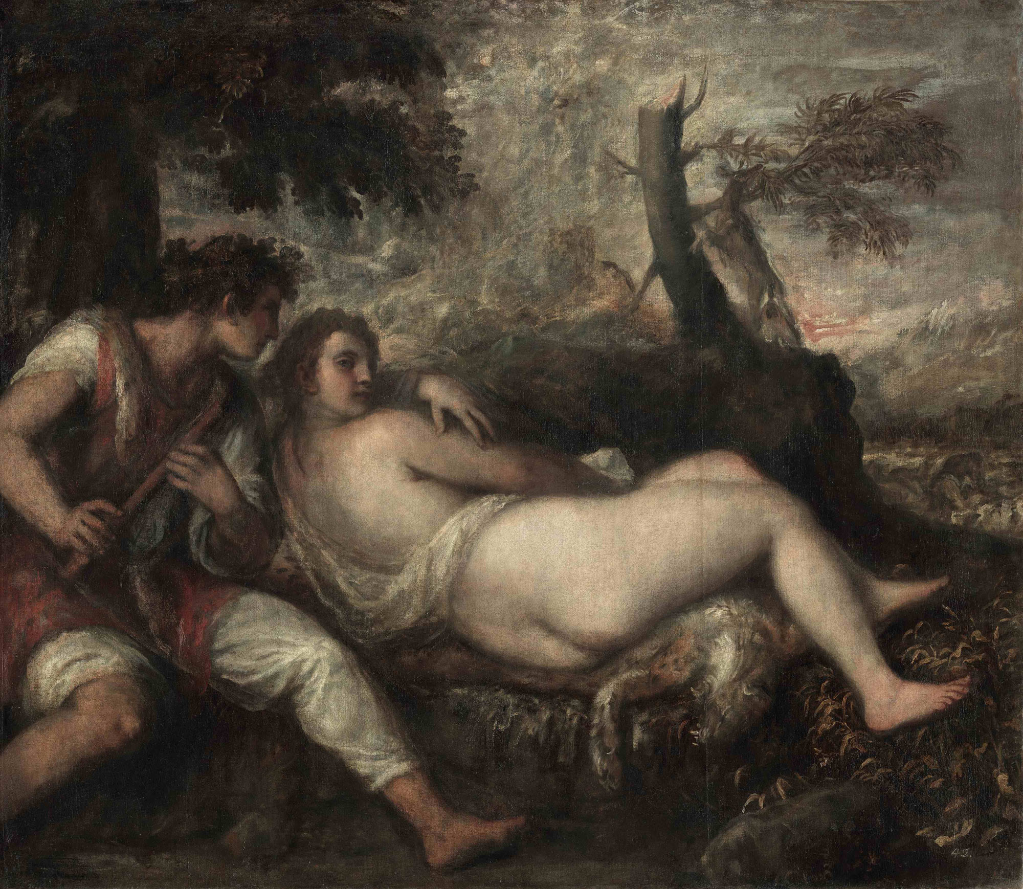 Tiziano, Ninfa e pastore (1570-1575 circa; olio su tela, 149,6 x 187 cm; Vienna, Kunsthistorisches Museum)
