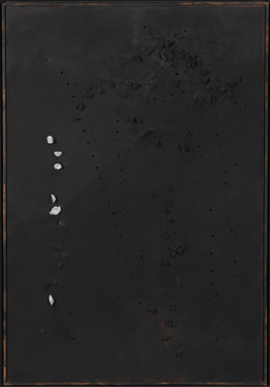 Lucio Fontana, Concetto spaziale (1955; buchi, olio, tecnica mista e vetri su tela, 144 x 100 cm; Rovereto, Mart)
