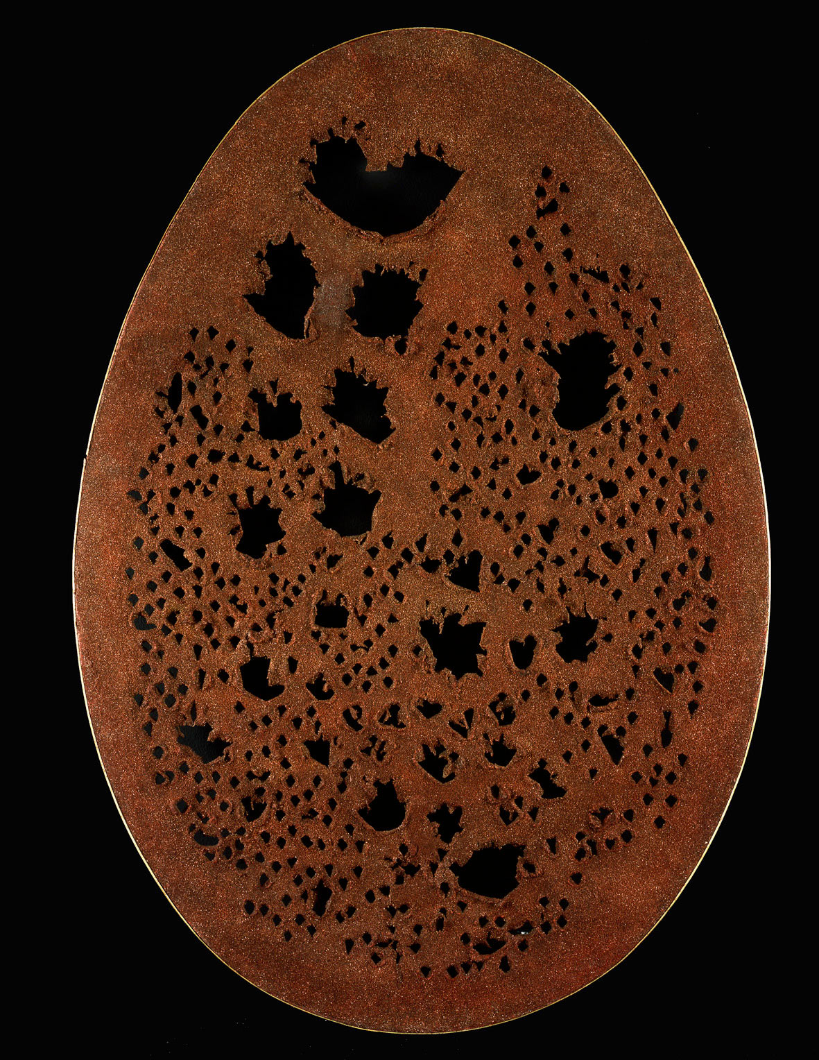 Lucio Fontana, Concetto spaziale. La fine di Dio (1963; olio, graffiti e lustrini su tela, 178 x 123 cm; Milano, Fondazione Lucio Fontana)
