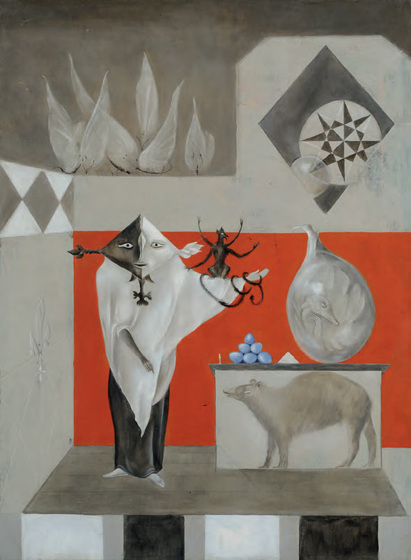 Leonora Carrington, Il negromante (1950 circa; olio su tela, 73 x 54,5 cm; Collezione privata, su concessione di Weinstein Gallery, San Francisco)
