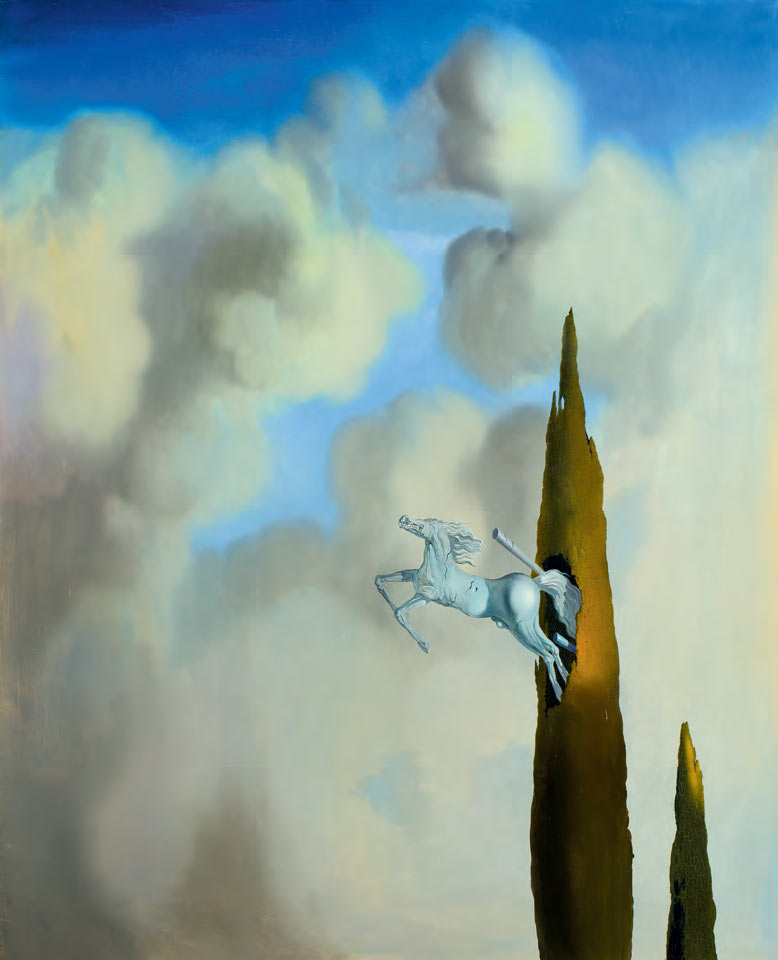 Salvador Dalí, Ossificazione mattutina del cipresso (1934 circa; olio su tela, 82 x 66 cm; Collezione Onyx Art)
