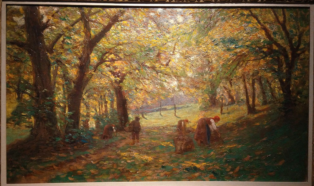 Achille Tominetti, La raccolta delle castagne (1890-1895 circa; olio su tela, 98,8 x 58,8 cm; Milano, Collezione privata)
