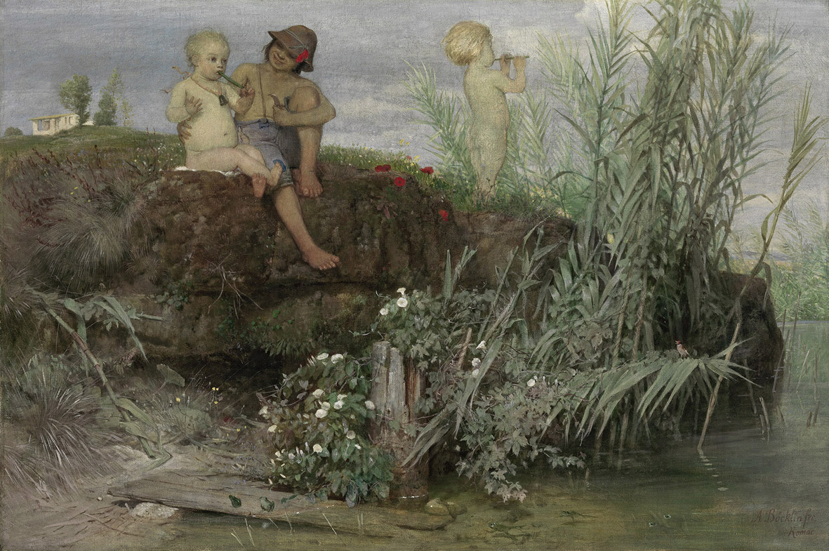 Arnold Böcklin, Bambini che intagliano zufoli (1865; olio su tela, 64,5 x 96,5 cm; Winterthur, Kunst Museum Winterthur, Fondazione Oskar Reinhart). © SIK-ISEA, Zurigo (Philipp Hitz)

