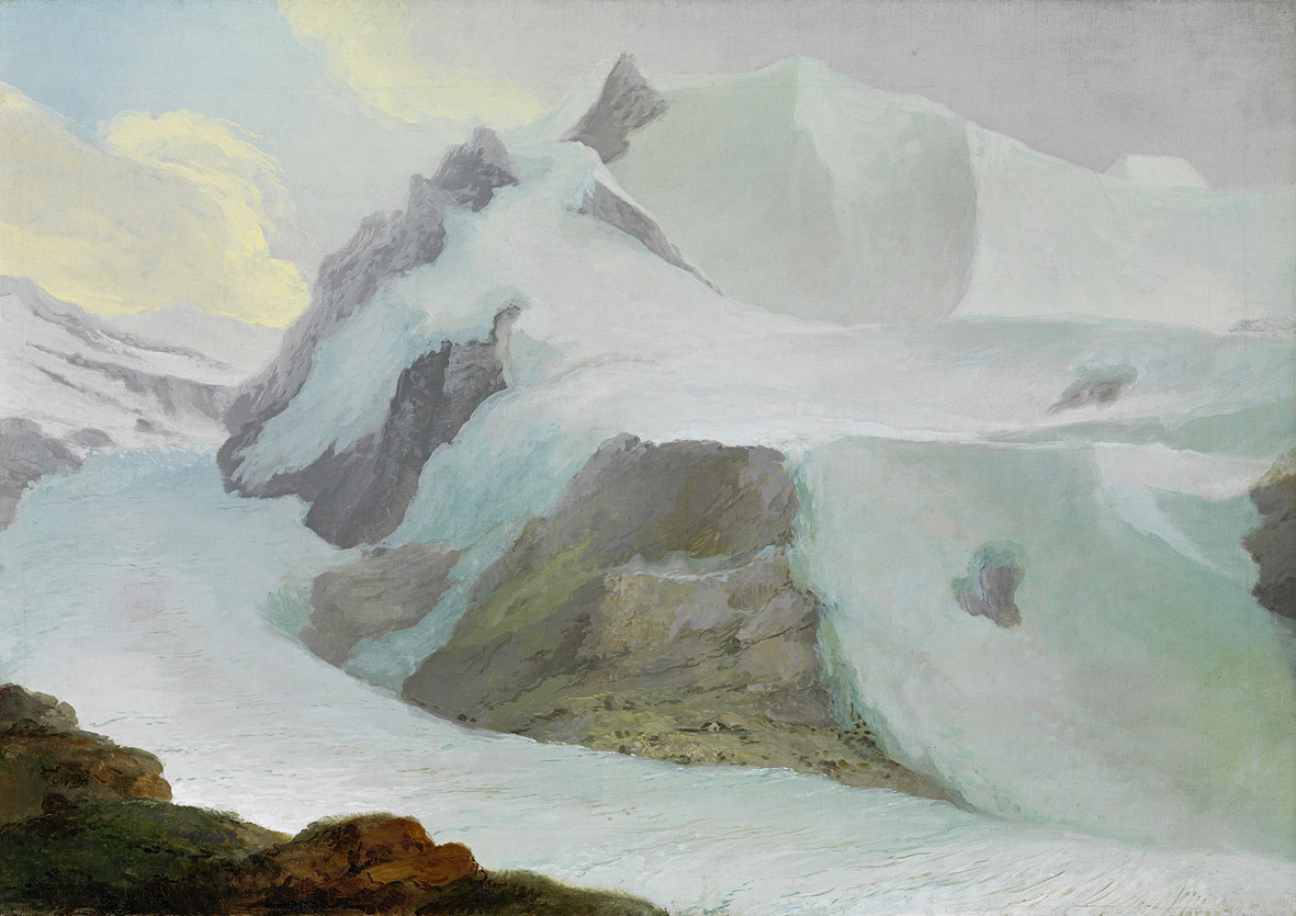 Caspar Wolf, Veduta dal Bänisegg sul ghiacciaio inferiore del Grindelwald e sul massiccio del Fiescherhorn (1774; olio su tela, 54 x 76 cm; Winterthur, Kunst Museum Winterthur, Fondazione Oskar Reinhart). © SIK-ISEA, Zurigo (Philipp Hitz)
