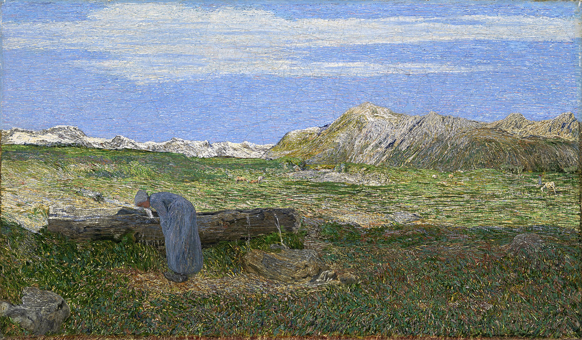 Giovanni Segantini, Paesaggio alpino con donna all'abbeveratoio (1893 circa; olio su tela, 71,5 x 121,5 cm; Winterthur, Kunst Museum Winterthur, Fondazione Oskar Reinhart). © SIK-ISEA, Zurigo (Philipp Hitz)

