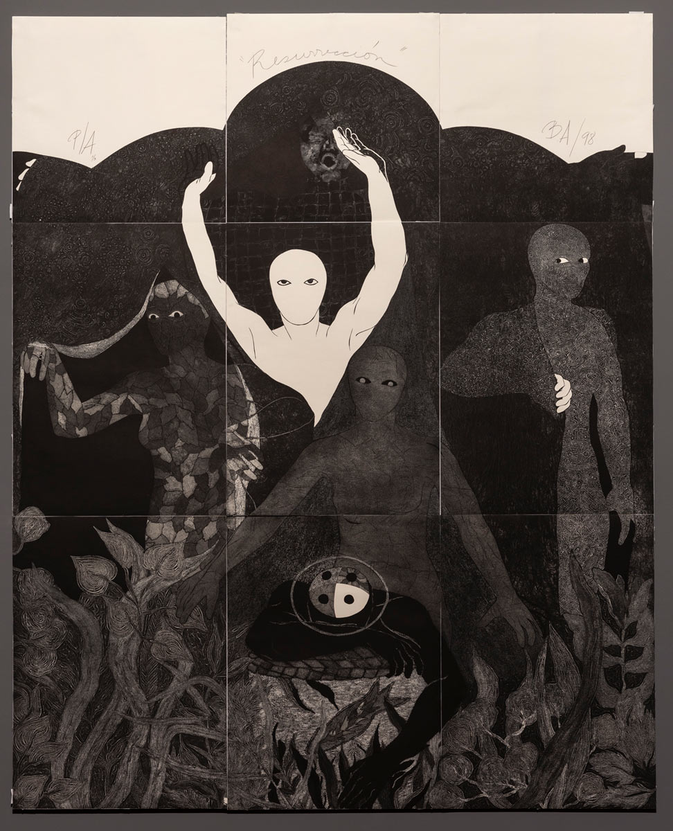 Belkis Ayón, Resurreción (1998; collografia, 263 x 212 cm; Collezione Watch Hill Foundation and von Christierson Family)
