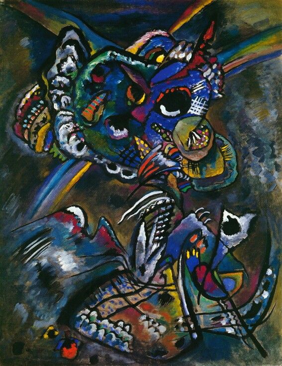 Vasilij Kandinskij, Crepuscolo (1917; olio su tela, 92 x 70 cm; San Pietroburgo, Museo di Stato Russo)
