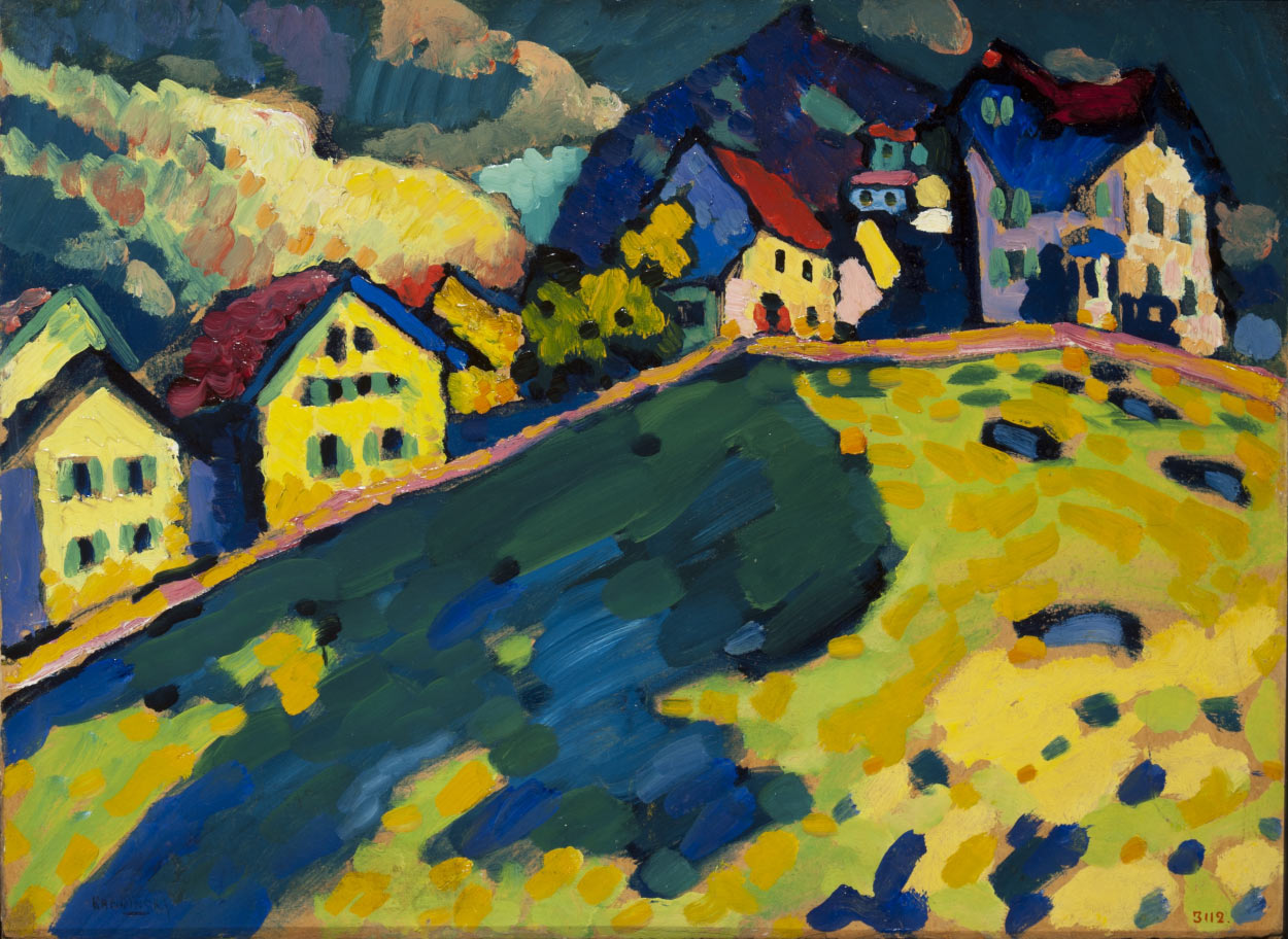 Vasilij Kandinskij, Murnau. Paesaggio estivo (1909; olio su cartone, 33,5 x 46 cm; San Pietroburgo, Museo di Stato Russo)
