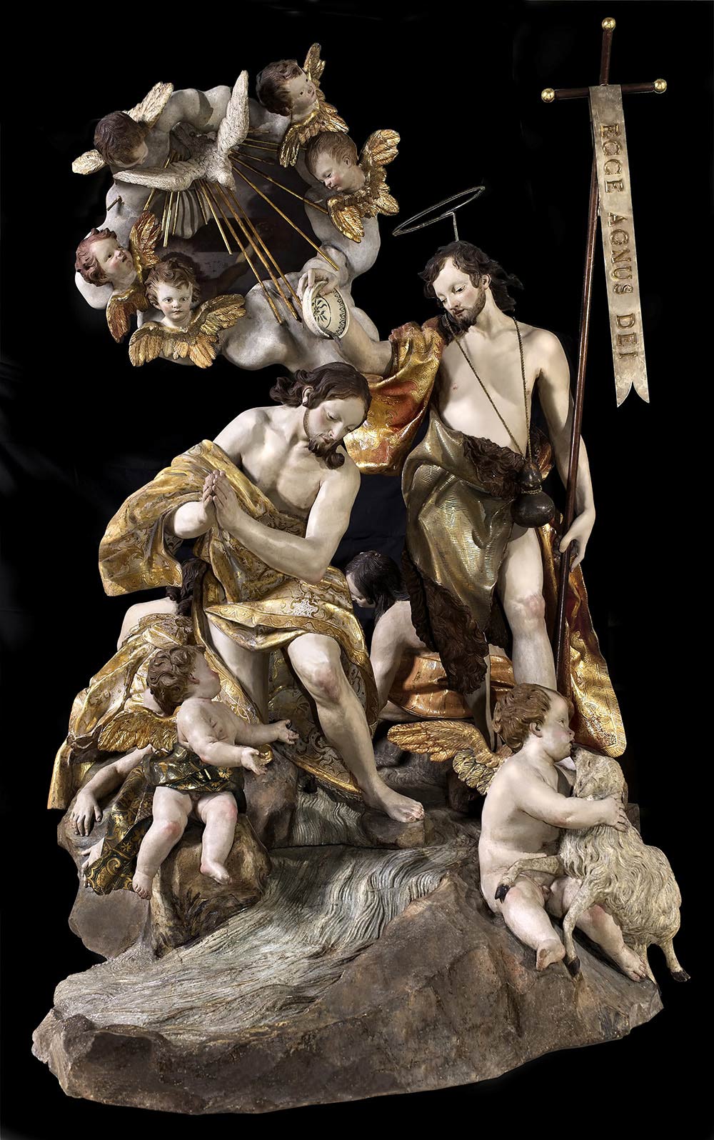 Anton Maria Maragliano, Battesimo di Cristo (1723–1725; Legno policromo e dorato; Pieve di Teco, Oratorio di San Giovanni Battista). Foto di Luigino Visconti
 Anton Maria Maragliano, Battesimo di Cristo (1723–1725; Legno policromo e dorato; Pieve di Teco, Oratorio di San Giovanni Battista). Foto di Luigino Visconti