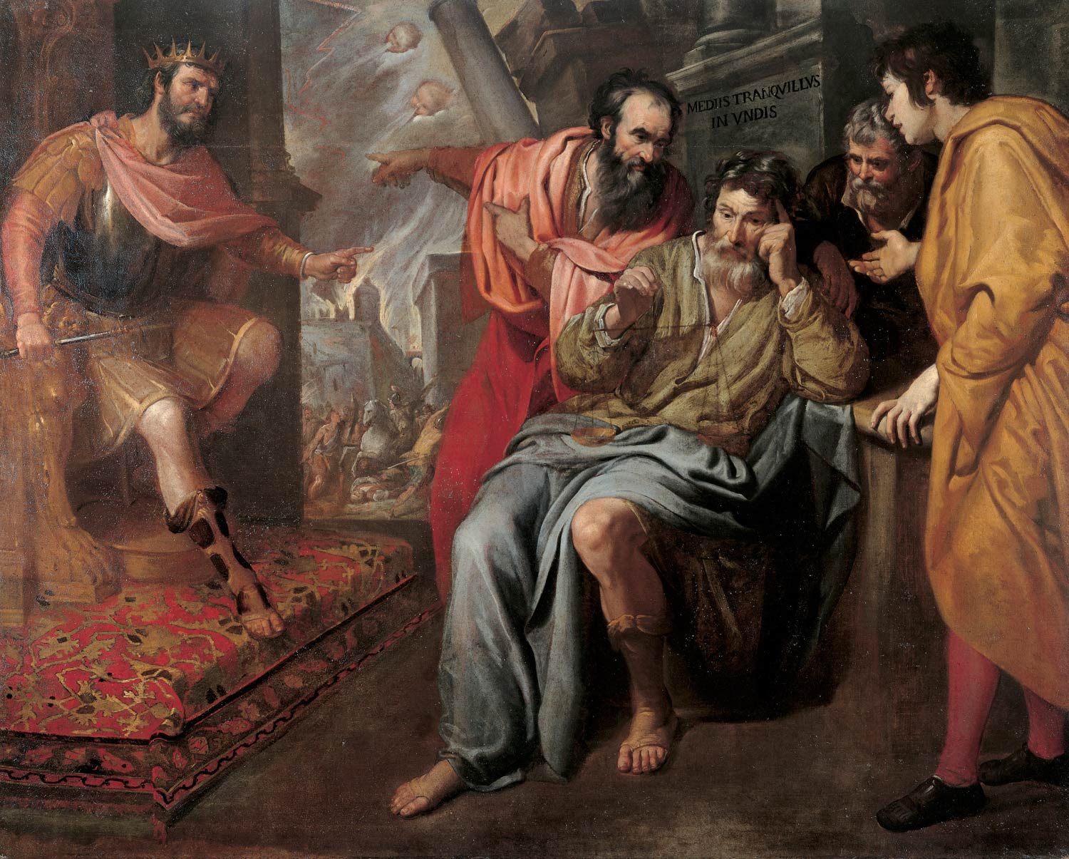 Domenico Fiasella, Imperturbabilità di Anassarco (1630-1635; olio su tela, 153 x 189 cm; Genova, Musei di Strada Nuova, Palazzo Bianco)
 Domenico Fiasella, Imperturbabilità di Anassarco (1630-1635; olio su tela, 153 x 189 cm; Genova, Musei di Strada Nuova, Palazzo Bianco)