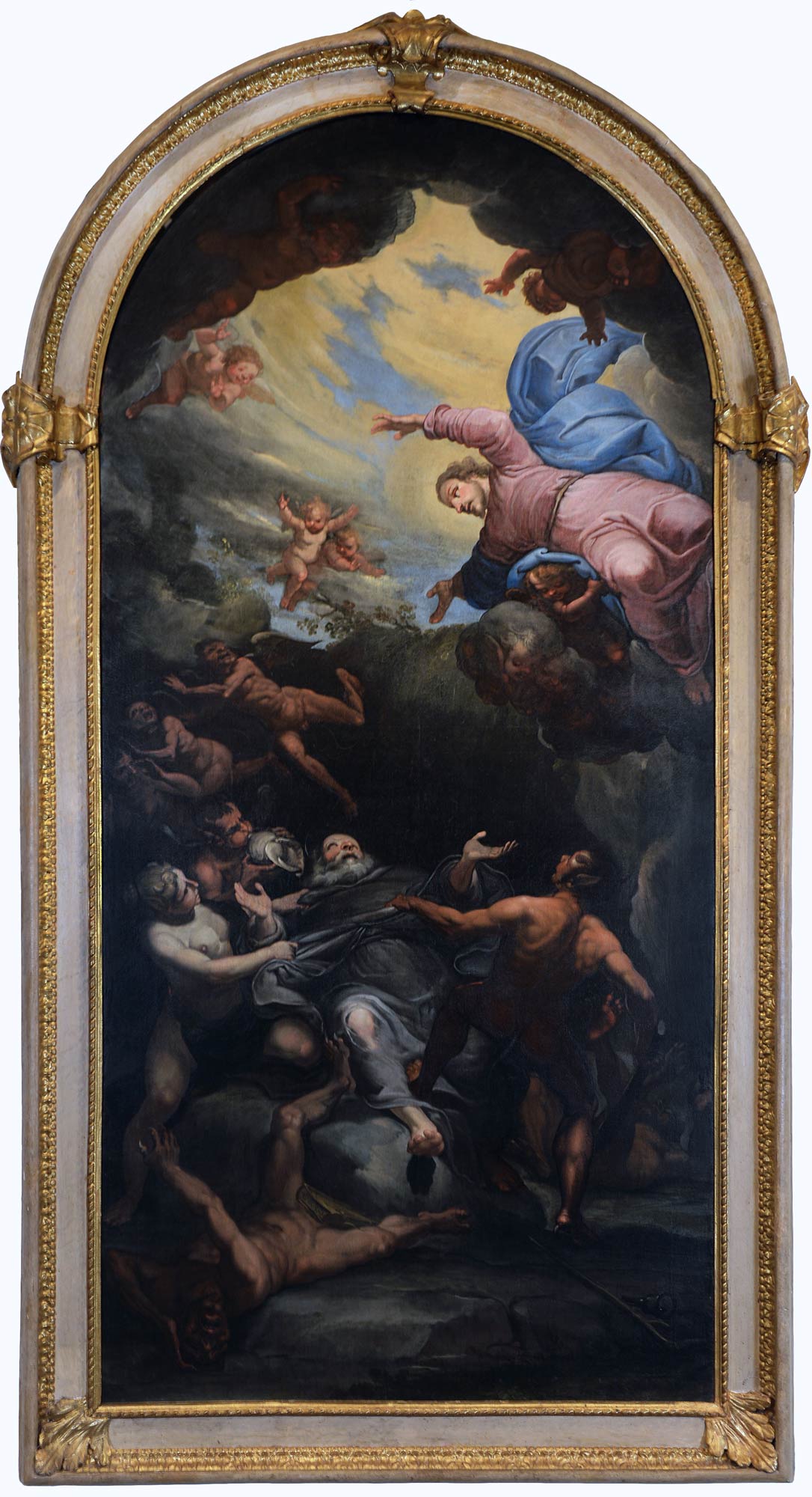 Giulio Benso, Tentazioni di sant'Antonio (1646 circa; olio su tela, 375 x 175 cmM Pieve di Teco, Chiesa Santa Maria della Ripa). Foto di Rino Guerrieri
 Giulio Benso, Tentazioni di sant'Antonio (1646 circa; olio su tela, 375 x 175 cmM Pieve di Teco, Chiesa Santa Maria della Ripa). Foto di Rino Guerrieri