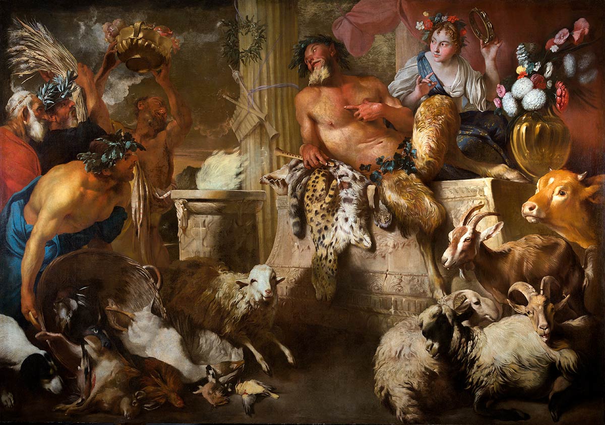 Giovanni Benedetto Castiglione detto il Grechetto, Sacrificio a Pan (1640 circa; olio su tela, 218 x 316 cm; Collezione privata)
 Giovanni Benedetto Castiglione detto il Grechetto, Sacrificio a Pan (1640 circa; olio su tela, 218 x 316 cm; Collezione privata)